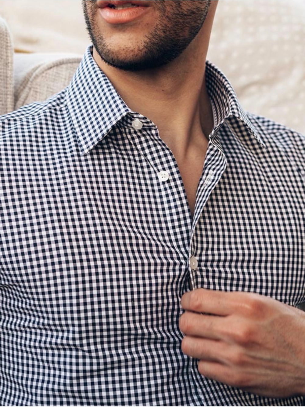 Club Room Navy & White Gingham Button-Down Shirt